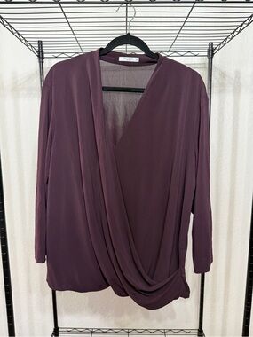 MM Lafleur Draped Crossover Blouse - Plum